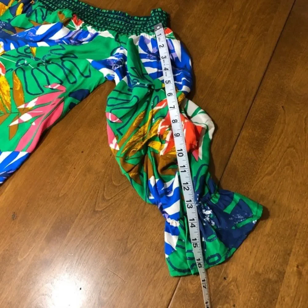 Jealous Tomato Green‎ Tropical Leaf Print Blouse M